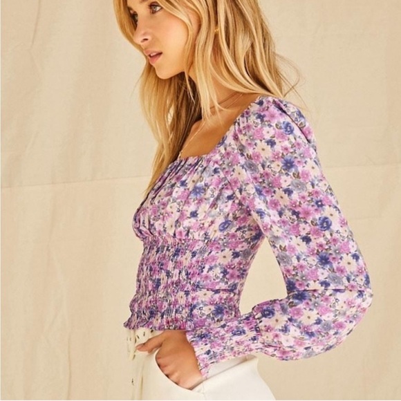 Forever 21 Smocked Floral Gigot Sleeve - Picture 1 of 9